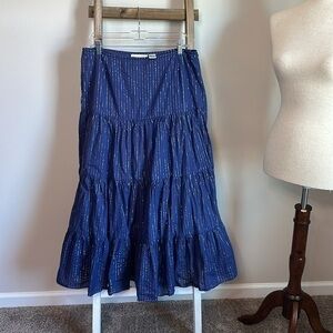 Couleurs d’ ete Blue and Metallic Silver Prairie Skirt with Side Zip Size 14 GUC